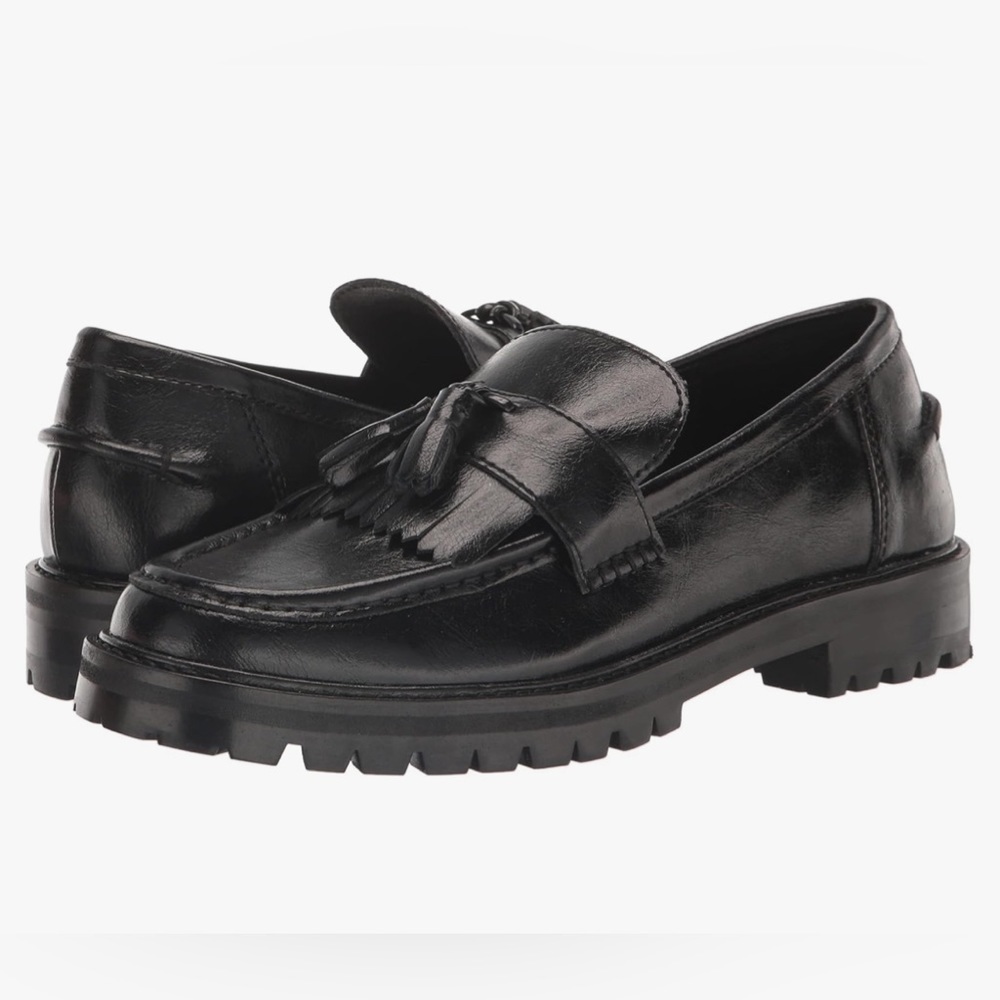 STEVE MADDEN MINKA BLACK LEATHER LOAFTER SIZE 9.5 MEDIUM NEW